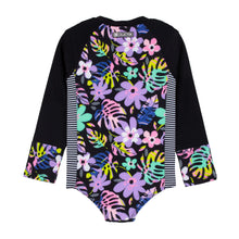 Load image into Gallery viewer, One Piece Black Floral UV Swimsuit
